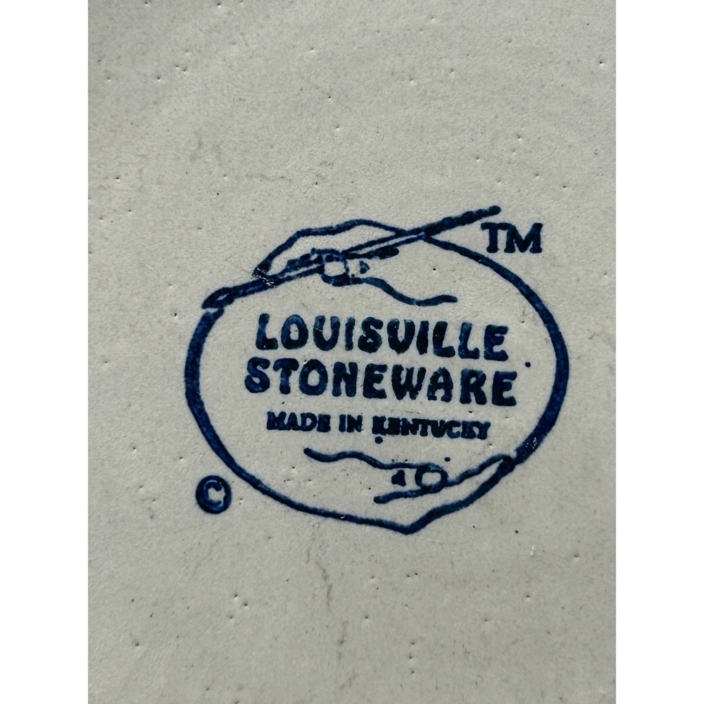 Vintage Louisville Stoneware Plate Farm Couple Cow Folk Art Blue Rim - Picture 4 of 4